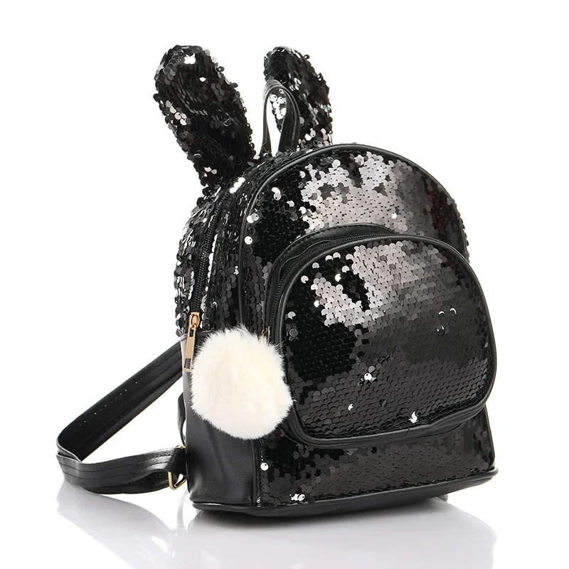 Mochila Fashion Sequins Backpack Cute Rabbit Ears School Bags for Girls Zipper Large Capacity Shoulder Bag Princess Kindergarten