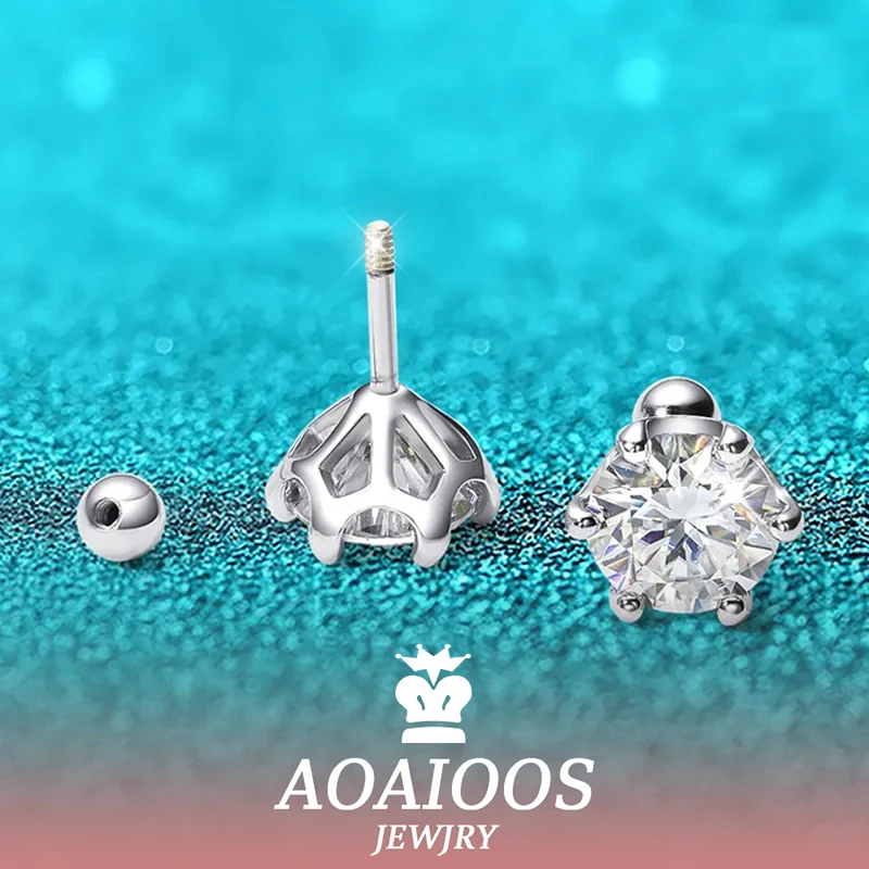 

AOAIOS 8mm D Color 2.0 Carat 100% Moissanite Stud Earrings for Women Screw Thread Ear Studs 925 Silver Jewelry Pass Diamond Test