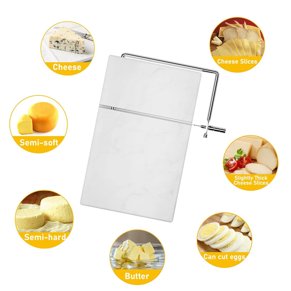 

A48I Cheese Slicer Cheese Cutter with 5 Replacement Cutting Wire Marble Board Cheese Slicer for Kitchen Tool