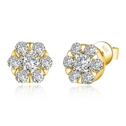 Szjinao Yellow Gold Flower Moissanite Earrings For Women Trending Jewelry Accessories With Certificate Valentines Day Gift Sale