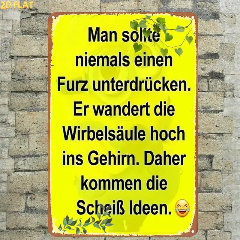 2D Flat - 2DFLAT 2D Plane, 1pc, Retro Fun German Quote Sign, Pre-Drilled Holes, Suitable for Indoor, Garden, Outdoor, Home, Offi