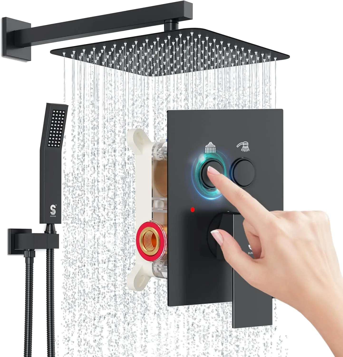 Sr Sun Rise Shower System With Push Button Diverter, Wall Mounting Luxury 10 Inch Rain Shower Head With Handheld Spray, High