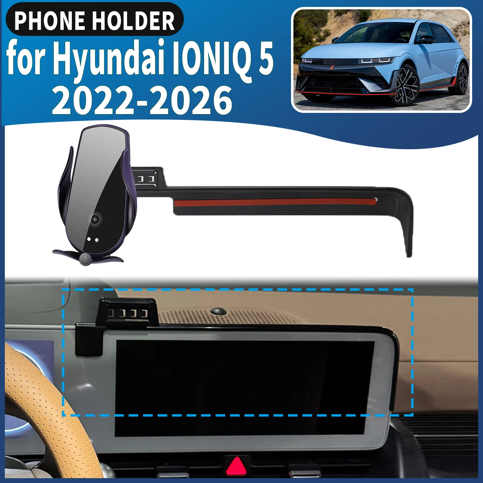 

for Hyundai IONIQ 5 2022 2023-2026 N-line ​​Stable Clip-On Phone Holder​​ Mount Screen Base No Vibration​ Car accessoires