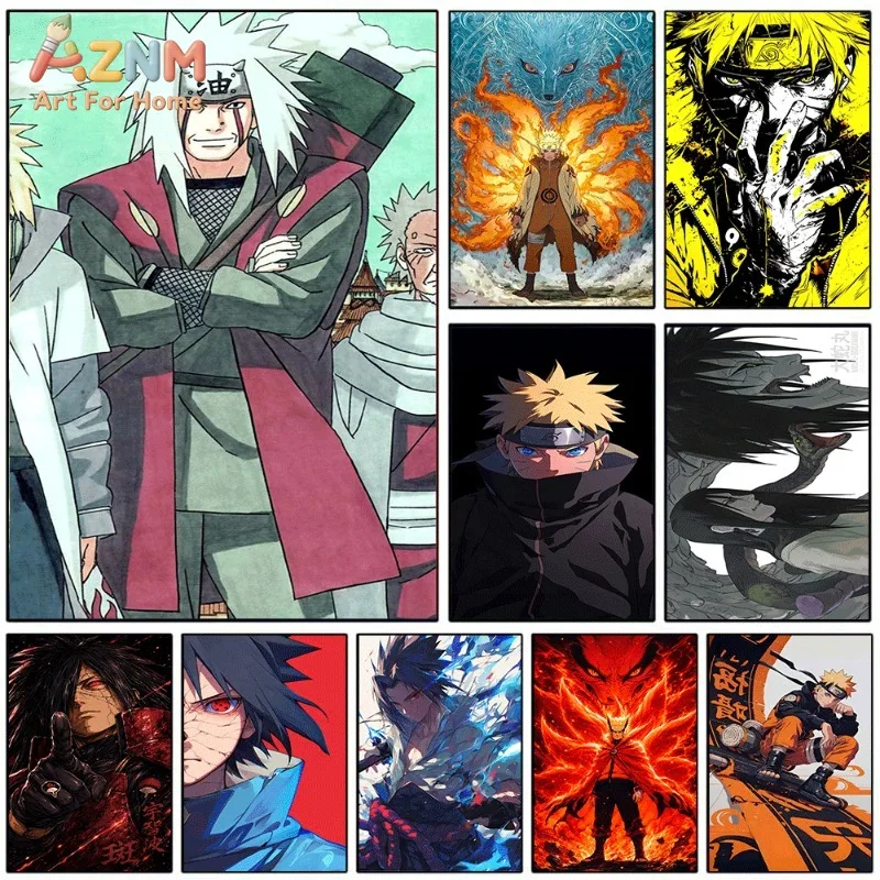 Naruto Canvas Wall Art Jiraiya Green Red Outfit Anime Print Ninja Character Collage For Teen Boys Bedroom Gaming Unframed
