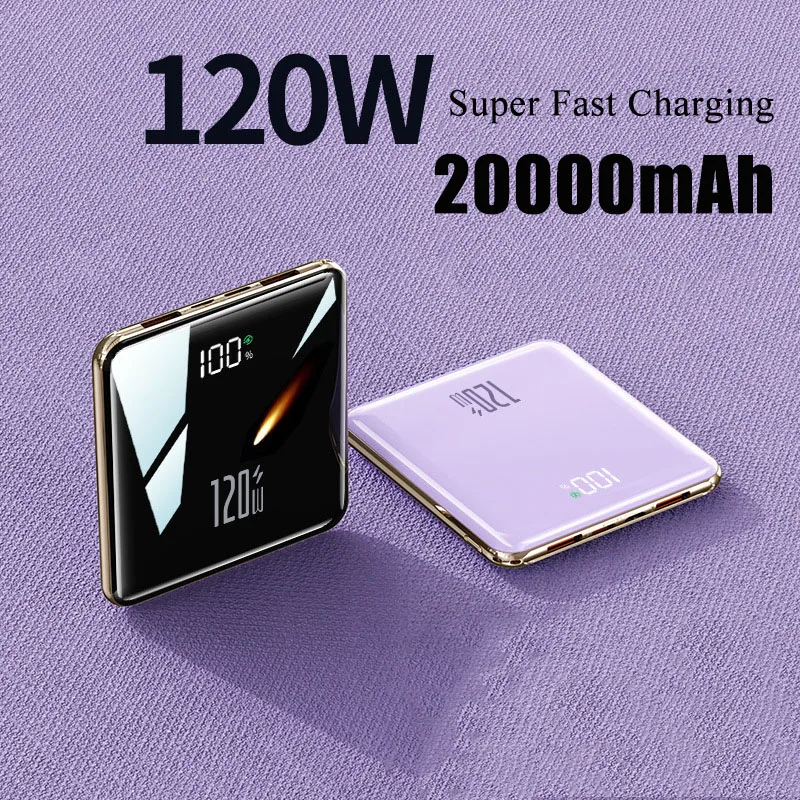Power Bank 20000mAh Ultra Thin Portable Charger with Built-in Cable Large Capacity Super Fast Charging Powerbank for Smartphones
