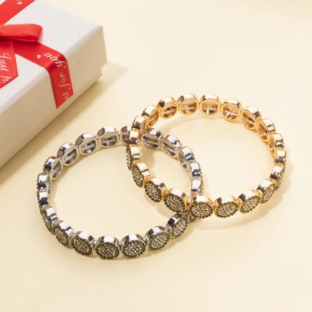 New Fashion Paved Enamel Bracelets For Women Gold Color Round Elastic Boho Bangle Hand Accessory