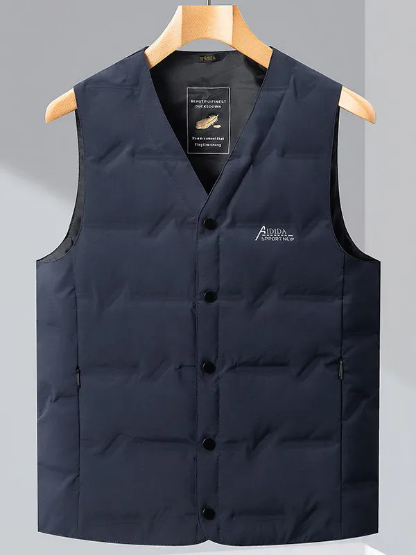 

Men's down Vest Lightweight Warm Loose Fit Du down Inner Wear for Winter Busin Casual Sle V-Ne Color