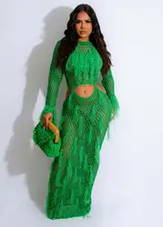 Women's Sequined Tassel Hollow Out Long Dress for Women Sexy Hole Night Club Party Beach Wear Maxi Dresses Robe Femme 2023 Y2K