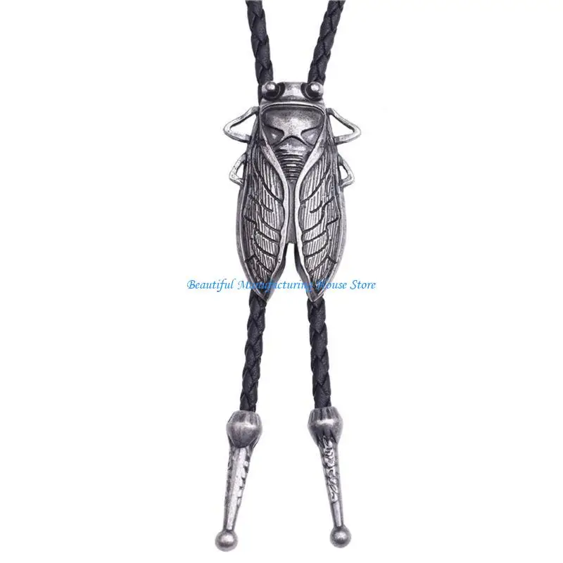 

E56A Bolo Tie for Men Western Cowboy Necktie with Carved Cicada Buckle Decorations Halloween Costume Accessories