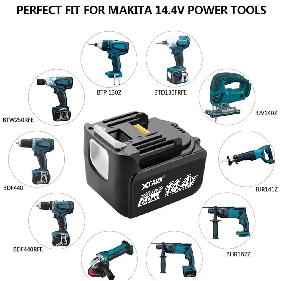 Używany do Makita 14.4 V 6.0 Ah akumulator litowo-jonowy BL1430B 1460B 1415194066-BDF440RFEBTD 130FWLXT 20b1415194558-0194559-bateria