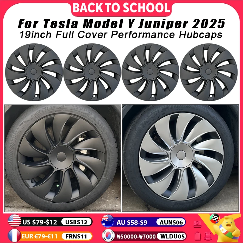 4PCS Coprimozzo per auto per Tesla Model Y Juniper 2025 19 pollici Copriruota di ricambio per automobile Accessori per copertura completa Copriruota