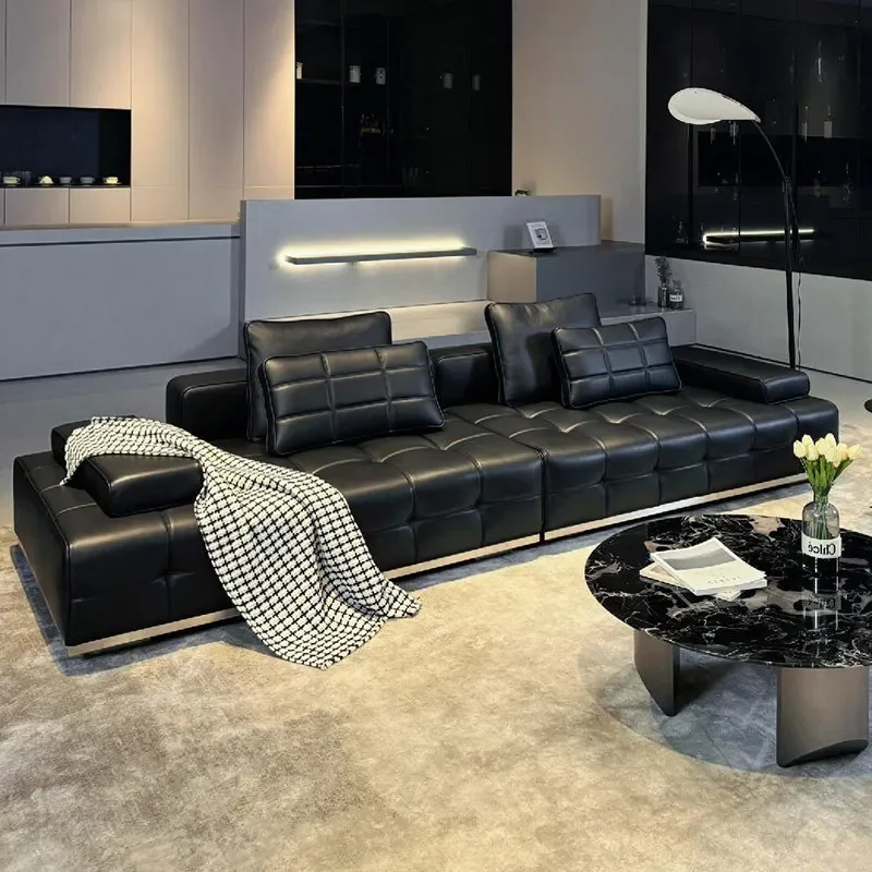 Lawrence leather sofa living room straight row combination high-end time-increasing first layer cowhide sofa black