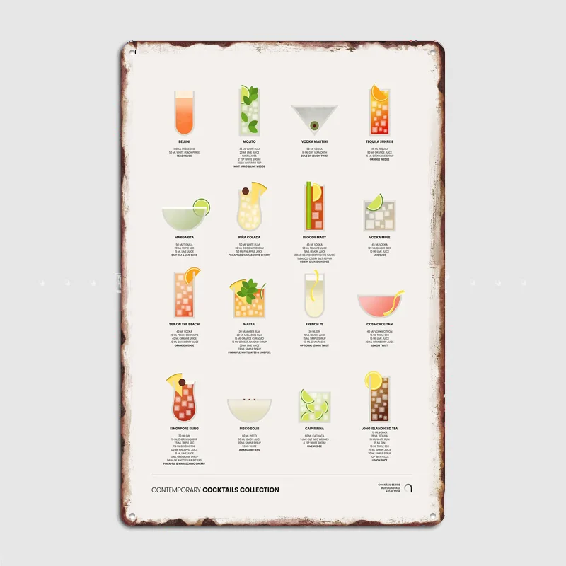 Contemporary Cocktails Collection Drink Poster Metal Custom Sign Pub Club Room Decoration Bar Posters Indoor Home Wall Decor