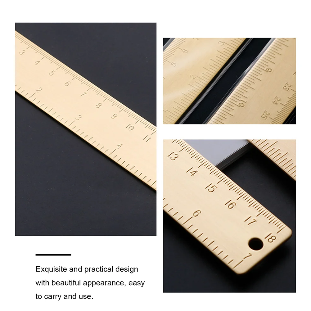 Bookmark Ruler Brass Straight Edge Measuring Tool for Reading Notes Drafting Ruler Double Scale Metal Design Drafting Tools