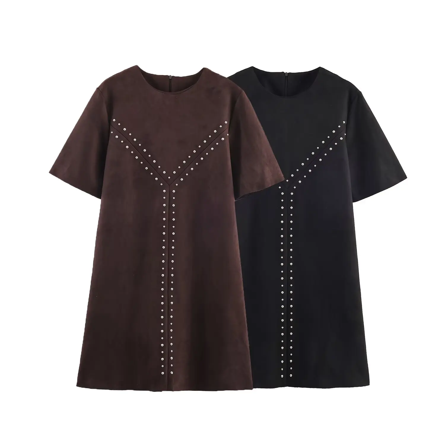 KASLEAD Faionable Réversible Faux Cuir Effet Rivet Dr T-shirt Femme Dr Or Sve rond Ne Ci Trajet