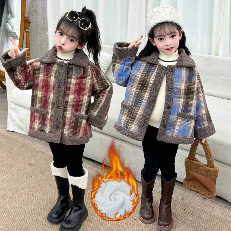 

Стеганая куртка для девочек, зимнее утепленное пальто, детская теплая хлопковая одежда, осенняя новая модная верхняя одежда, детские топы с лацканами на пуговицах