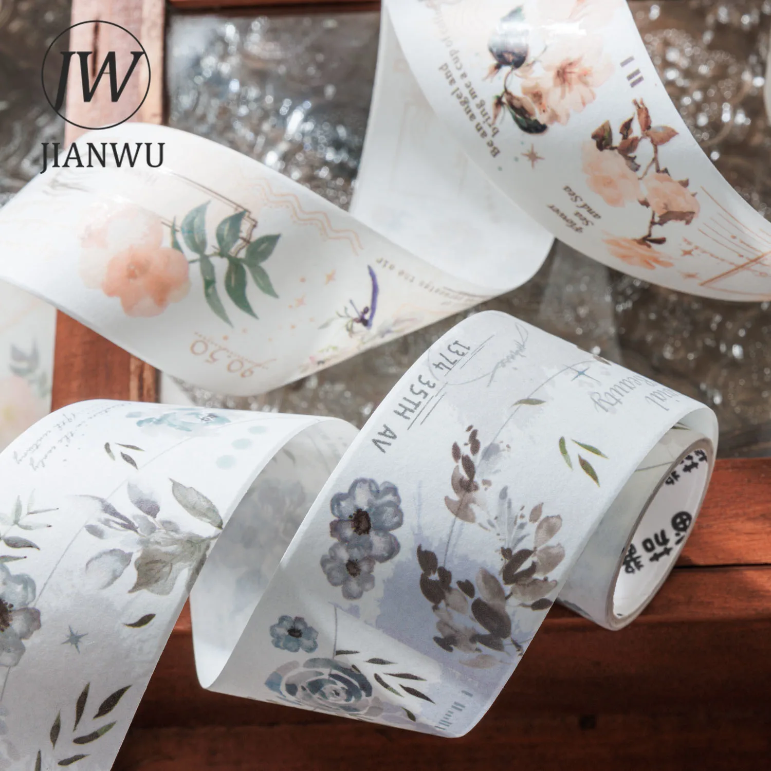 JIANWU 40mm * 2m Flower Light Ink Series Vintage Plant Flower Ink Smudge Washi Tape Creative DIY Journal Decor cancelleria