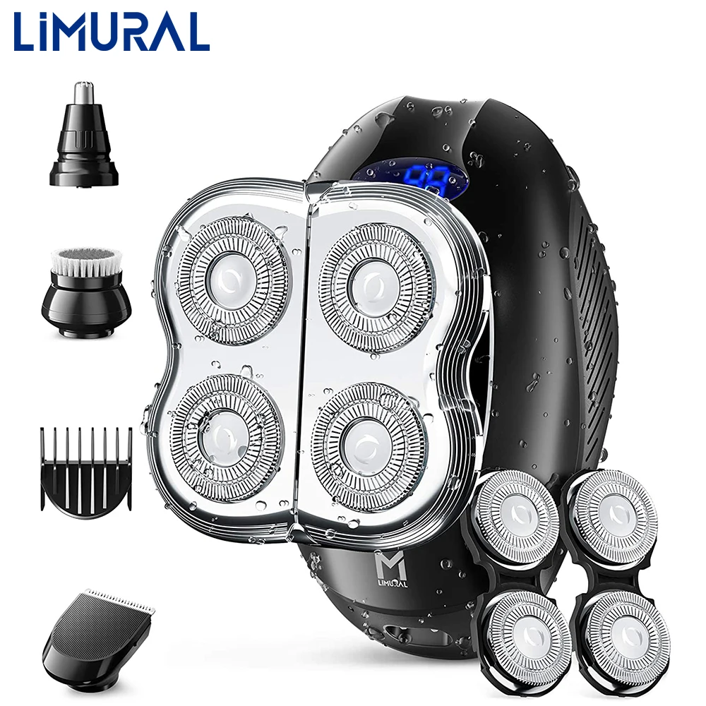 Limural Electric Shavers for Men 5D Small Rotary Razor Wet&Dry 4-in-1 LED Cordless Rechargeable with Nose Trimmer Hair Clipper