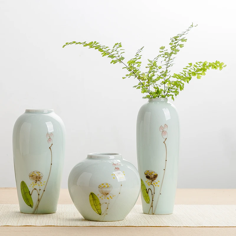 Jingdezhen Hand-painted Vase Zen Ceramic Decorative Ornaments New Chinese Style Small Flower Arrangement