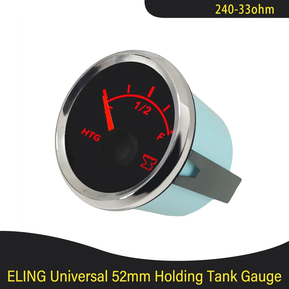 52mm Waterproof Holding Tank Level Gauge Meter 0-190ohm 240-33ohm Signal with Red Backlight for RV Yacht 12V 24V