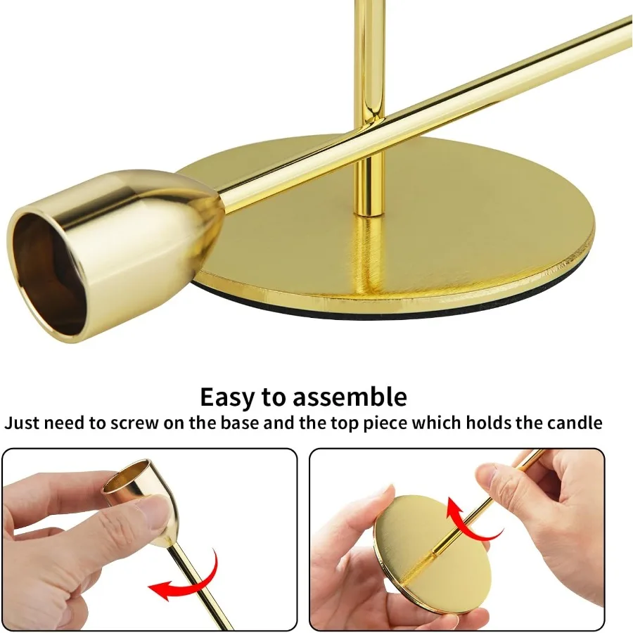 مجموعة حامل شموع ذهبية معدنية مكونة من 3 قطع لديكور قطعة مركزية لطاولة الزفاف تناسب 3 4 شموع سميكة مدببة وLED أنيقة #4