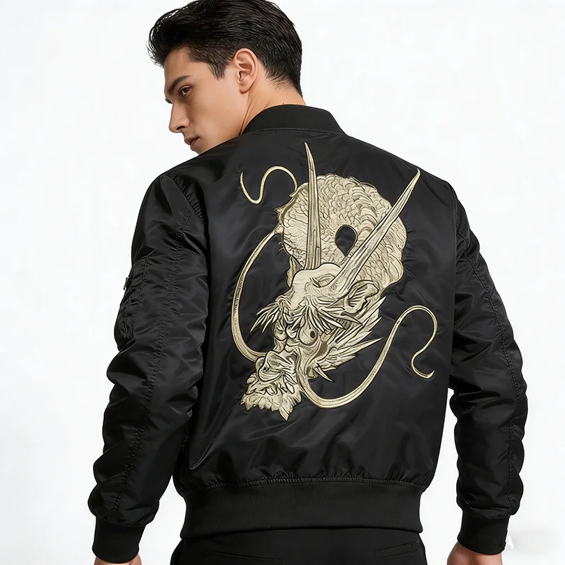 

Стеганые куртки-бомберы с вышивкой, мужские пальто Sukajan, верхняя одежда, шикарная ветровка в стиле хип-хоп, панк, Kpop, китайский дракон Z1