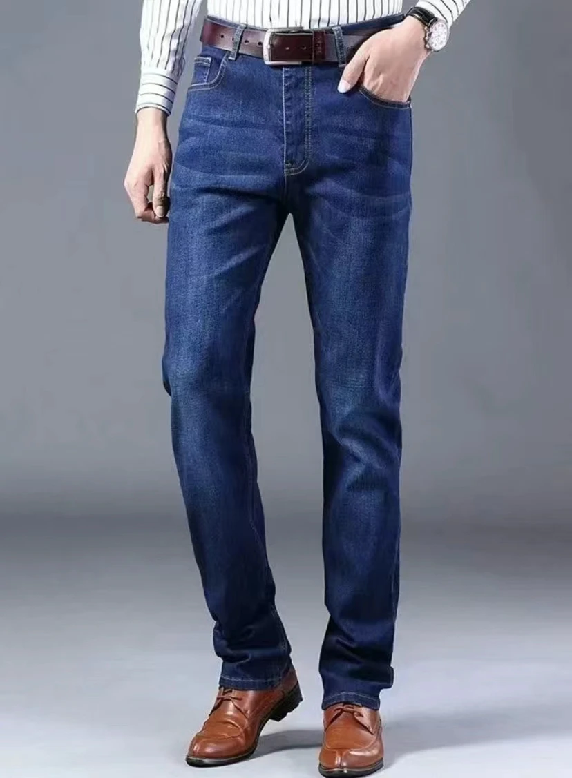 2024 جديد رجال الأعمال الجينز عادية مستقيم تمتد موضة كلاسيكي أزرق أسود العمل سراويل جينز الربيع الصيف ماركة الملابس