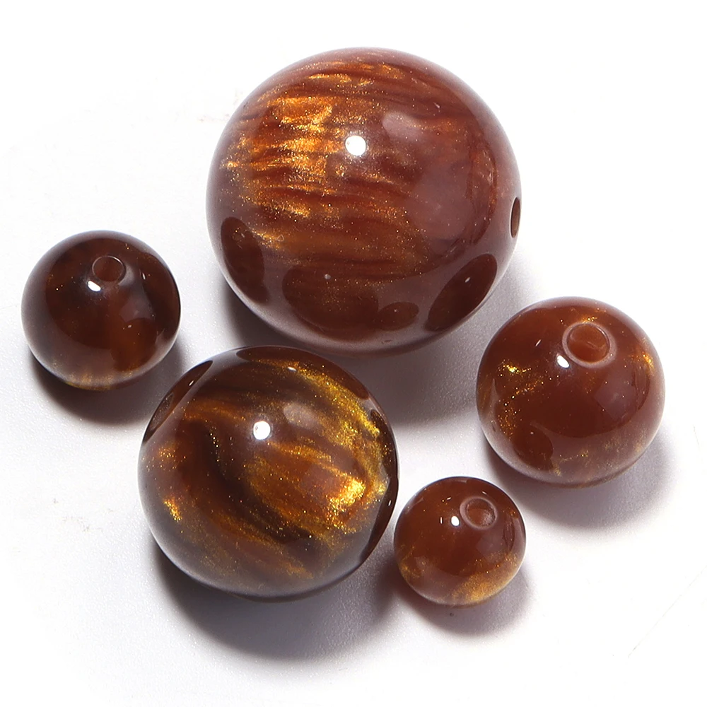 5-30pcs/lot 8-20mm Gilding Resin Beads Gold Brown Round Loose Spacer Beads For Jewelry Making DIY Necklace Bracelet Accessories view 6