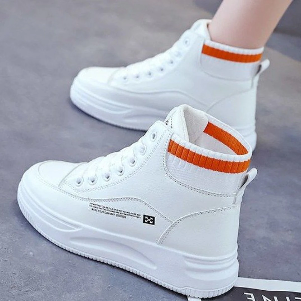 Spring Women Platform Sneakers High Top Fashion Breathable White Sport Shoe PU Leather Tennis for Women Baskets Femme Compensées