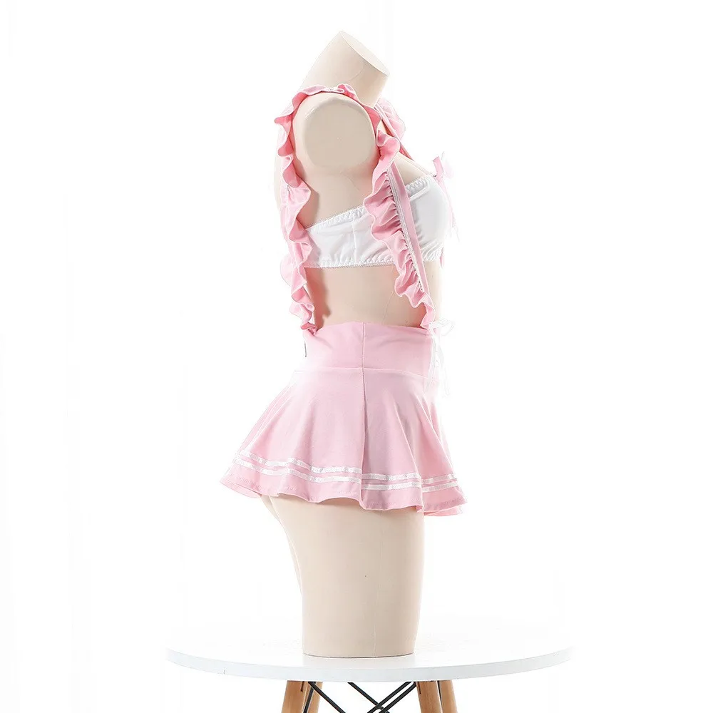 Sexy Lingerie School Girl Babydoll Bow Tube Dress Cosplay JK Costume studente uniforme minigonna donna Backless Lolita Ruffle Suit