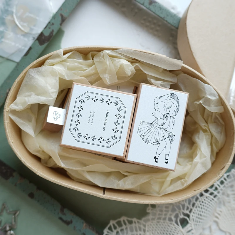 Lovely Girl Enjoy Afternoon Tea Chat Wooden Rubber Stamp DIY Scrapbooking Photo Album Journal Material Wood Seal