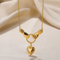 Fashion Heart Locket Pendants Necklaces Woman Stainless Steel Necklaces Virgin Girls Jewelry Gold Color Chain Link Accessories