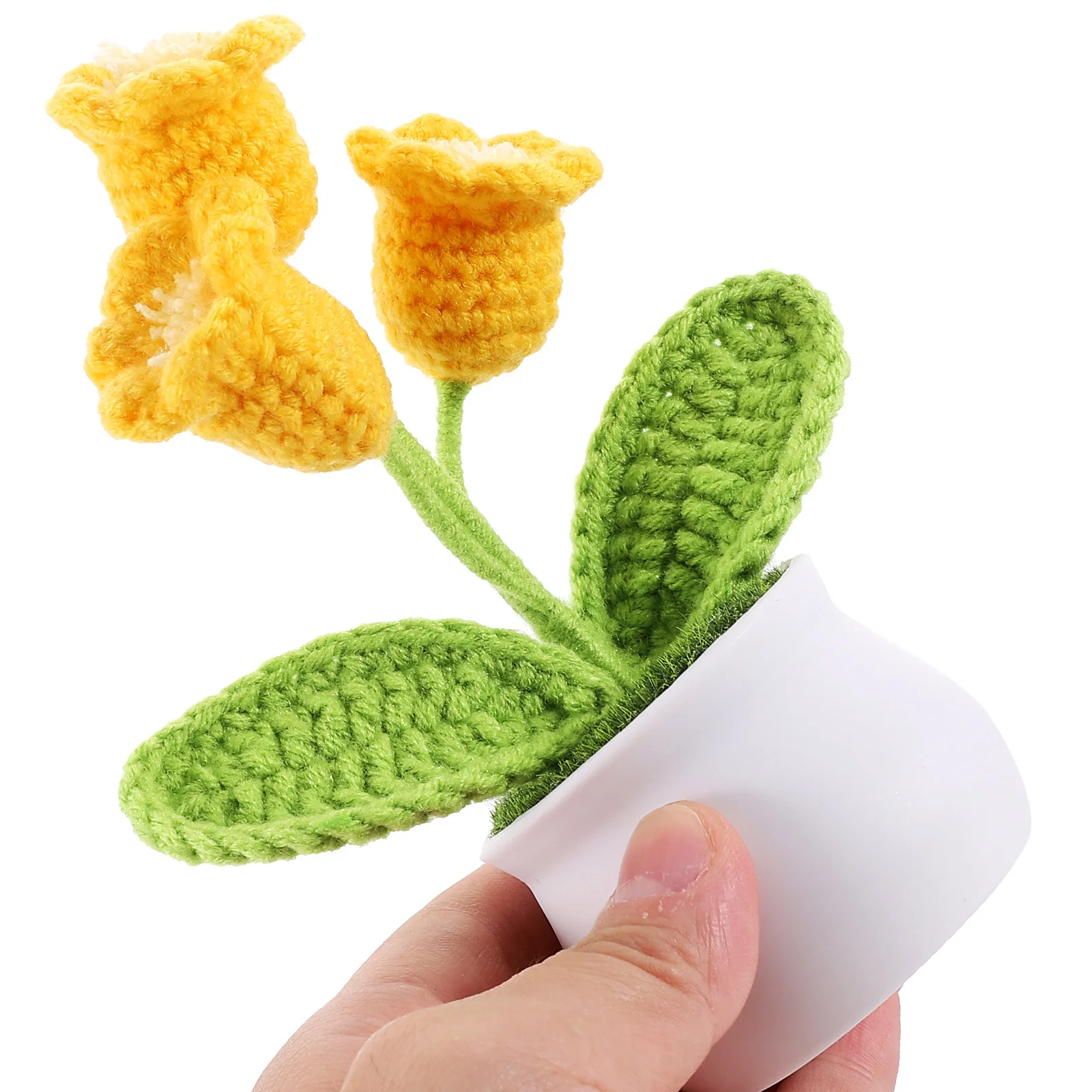 

Crochet Artificial Convallaria Flower Potted Home Desktop Decoration Office Tabletop Crochet Flower Ornament Lifelike Artificial