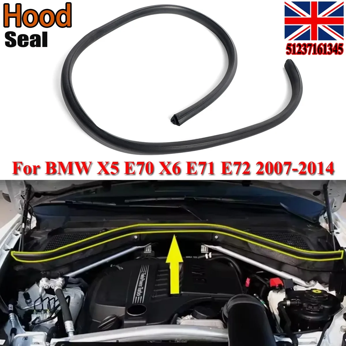 Engine Hood Sealing Gasket Rubber For BMW X5 E70 X6 E71 E72 2007-2014 Diesel SUV front hood sealing strip parts 51237161345