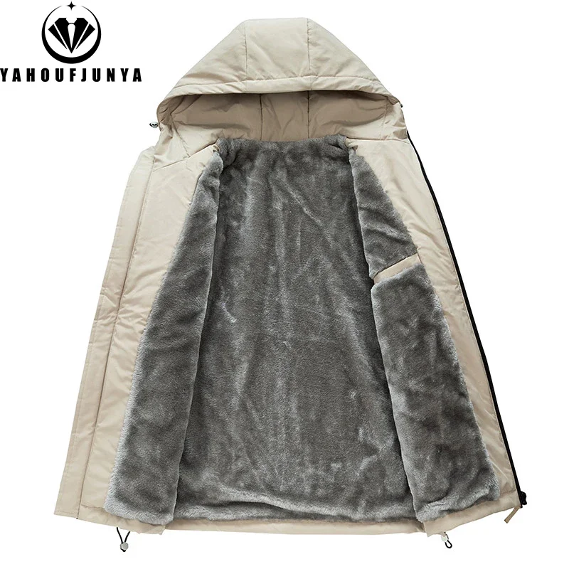 8XL 2024 Winter Men Large Size Fleece Warm Hooded Jacket Men Solid Outdoor Windproof Casual Fashion Jacket Coat Male Clothing