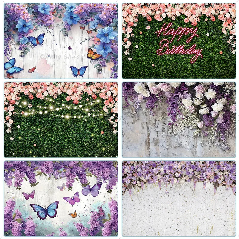 

Butterfly Flowers Birthday Party Backdrops Wedding Decor Photo Booth Background Baby Shower Girl Hanging Flag Backdrop Props