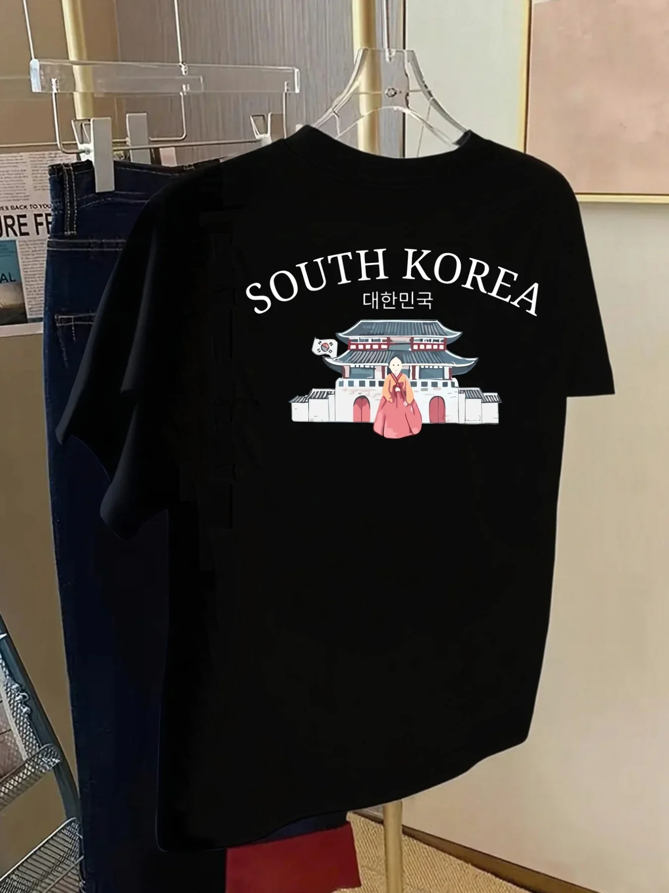 Men’s South Korea Graphic T Shirt Seoul Landmark Print Oversized Casual Streetwear Korean Culture Cotton Summer Travel Tee Top