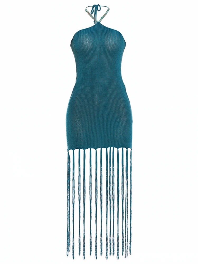 

Sexy Women Knit Beach Dress Hollow-Out V-Neck Sleeveless Bikini Cover-Ups Dress Holiday Dress 2026 Summer Swimwear Beach