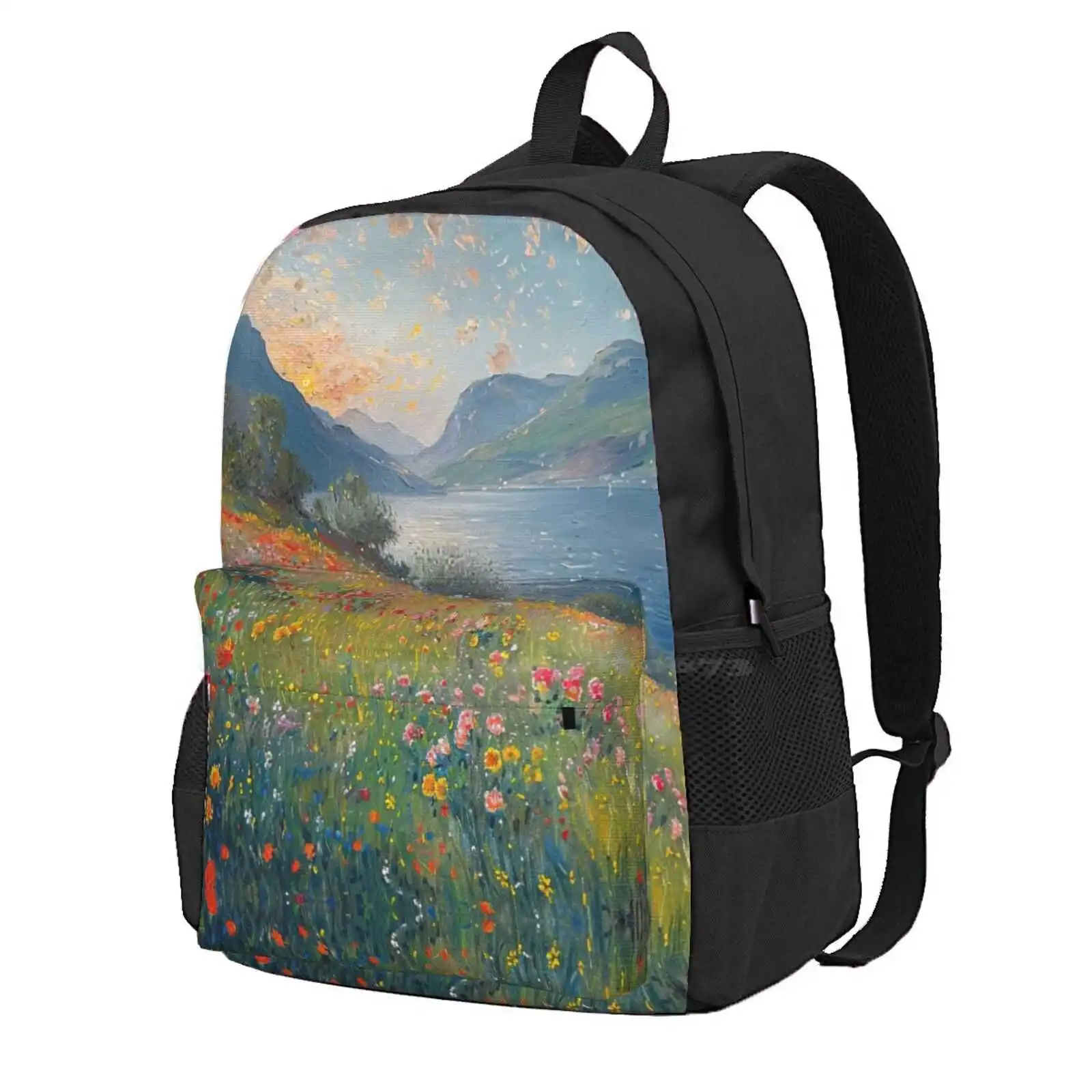 Garden Landscape Hot Sale Schoolbag Backpack Fashion Bags Landscape Water Lilies Flowers Nature Blue Water Lilies Garden Rose