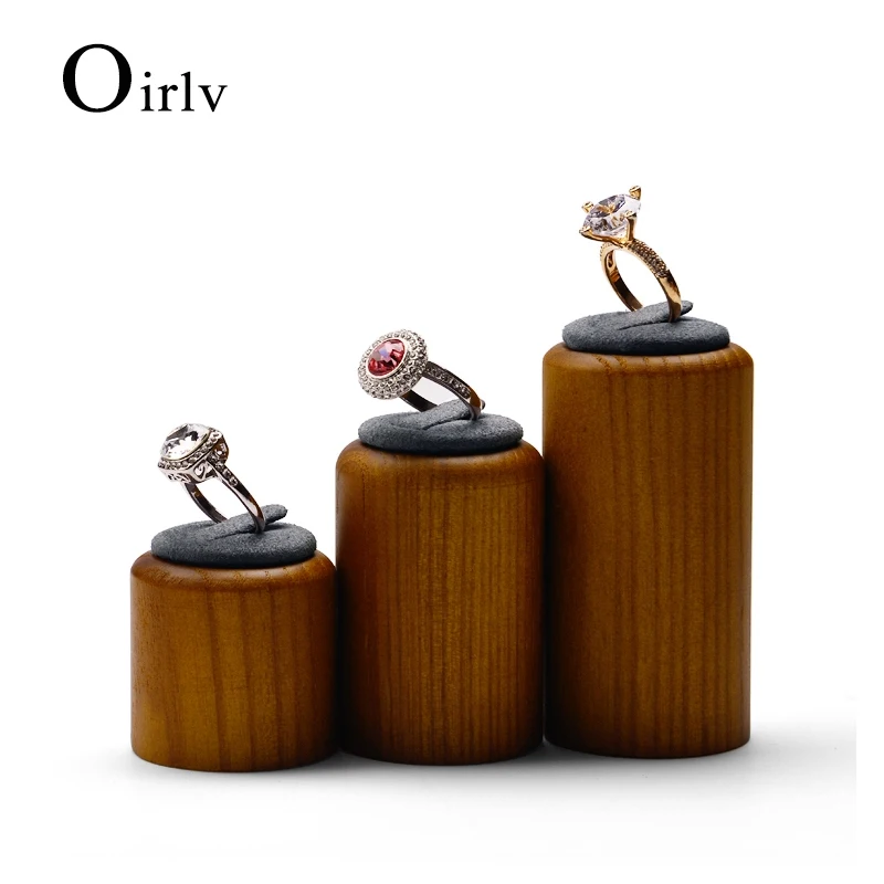 Oirlv 3 Piece/Set Jewelry Display Set Round Ring Holder Solid Wood Jewelry Support Decoration Jewelry Stand showcase