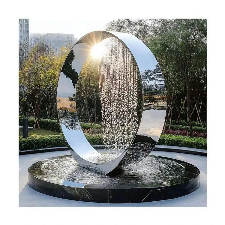 Large garden fountain sculpture, rust semi-circular weathering steel waterfall fountain, resort modern rust art circular water