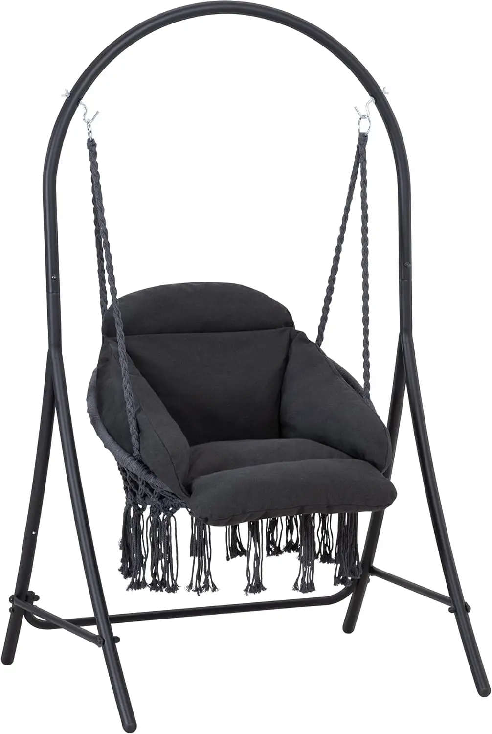 Anow Hanging Swing Chair With Stand Included, Heavy Duty Hammock Chair With Stand And Removable Padded Cushion, Max 330 Lbs,