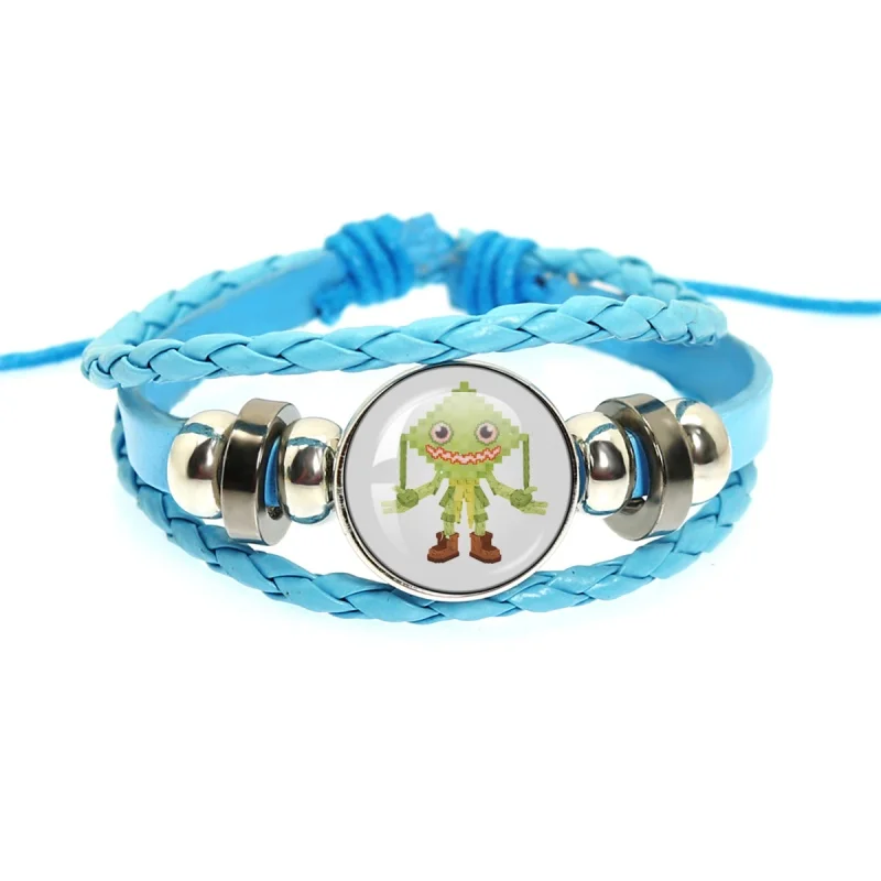 Cute Game STEAL A BRAINROT Blue 67 Sahur Handmade 18mm Blue Leather Bracelet Glass Game Surrounding Jewelry Gift