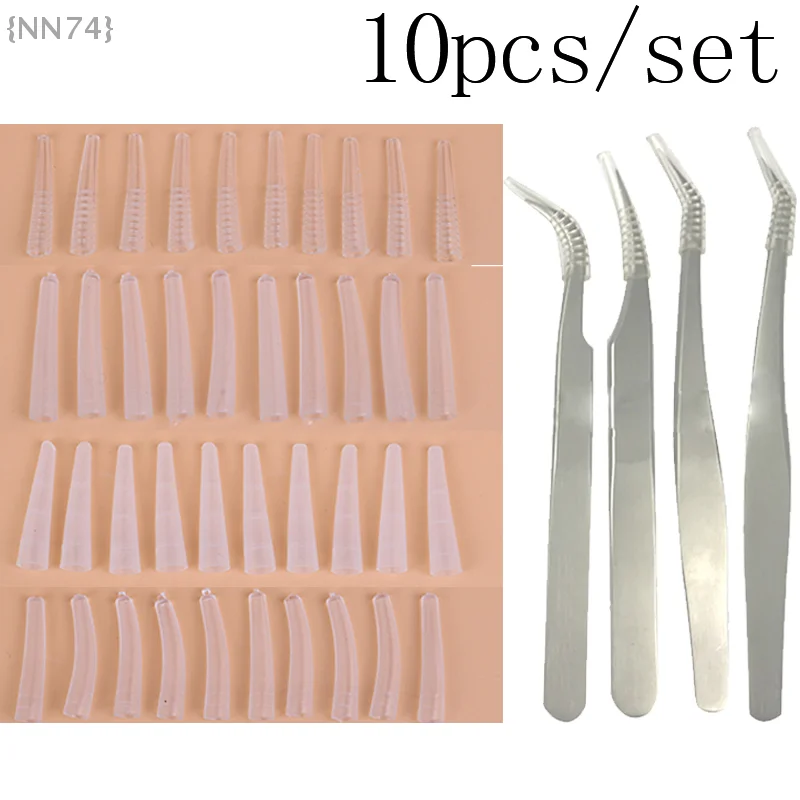 10 pezzi pinzette per extension ciglia coperture in silicone, punte antiscivolo per artisti delle ciglia, accessori professionali per strumenti per ciglia