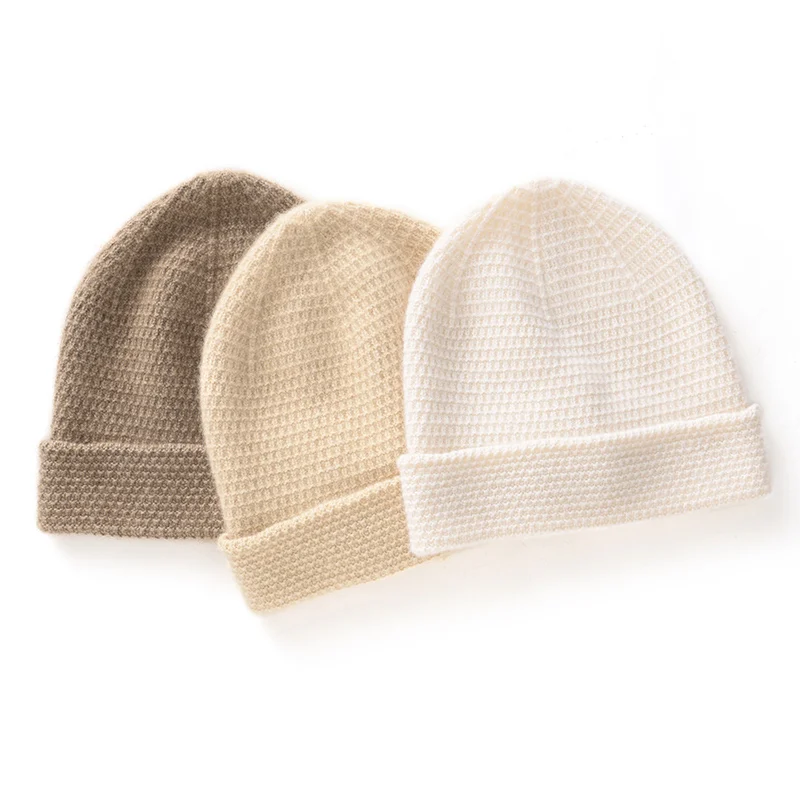 Cappello Unisex in maglia tinta unita, 100% puro Cashmere, Versatile, caldo, morbido Skullies, autunno e inverno