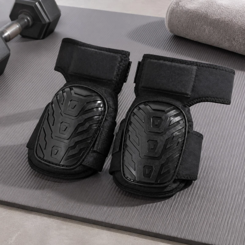 Q84C Firm Front Knee Guards with Upper and Lower Fasteners, 2-Piece Set for Construction Kneeling, Gardening, Cleaning, and