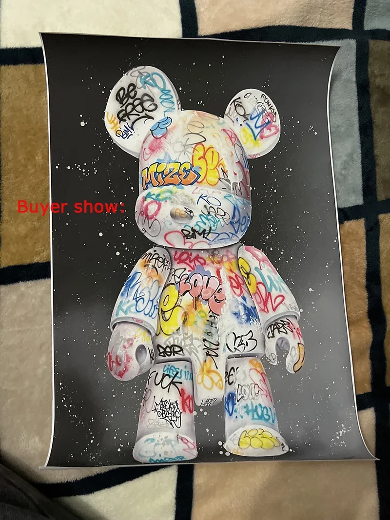 لطيف الدب الكتابة على الجدران قماش اللوحة شخصية كرتونية البوب الفن الملصقات يطبع الشارع جدار صورة فنية للمنزل Kawaii غرفة ديكور #6