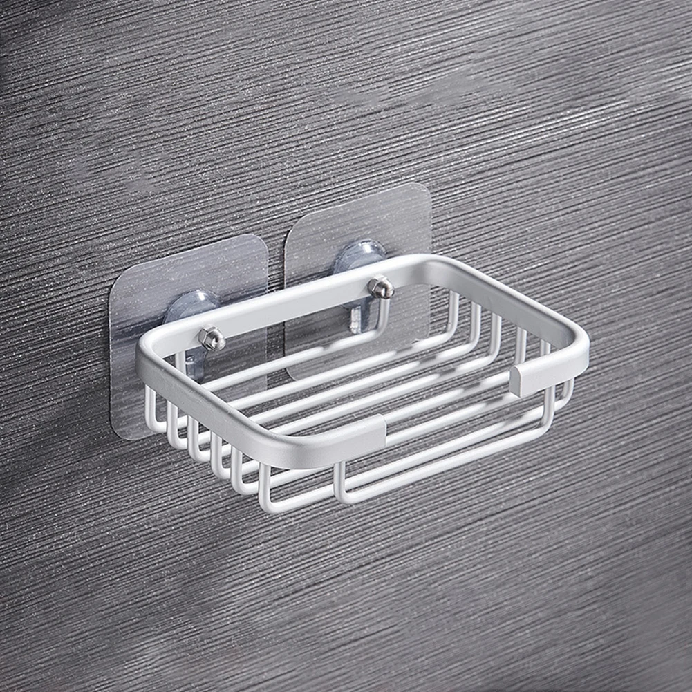 Metal Strong Suction Soap Dish Holder Bathroom Shower Bath Net Drain Case Tray Aluminum Adhesive Soap Dish Holder