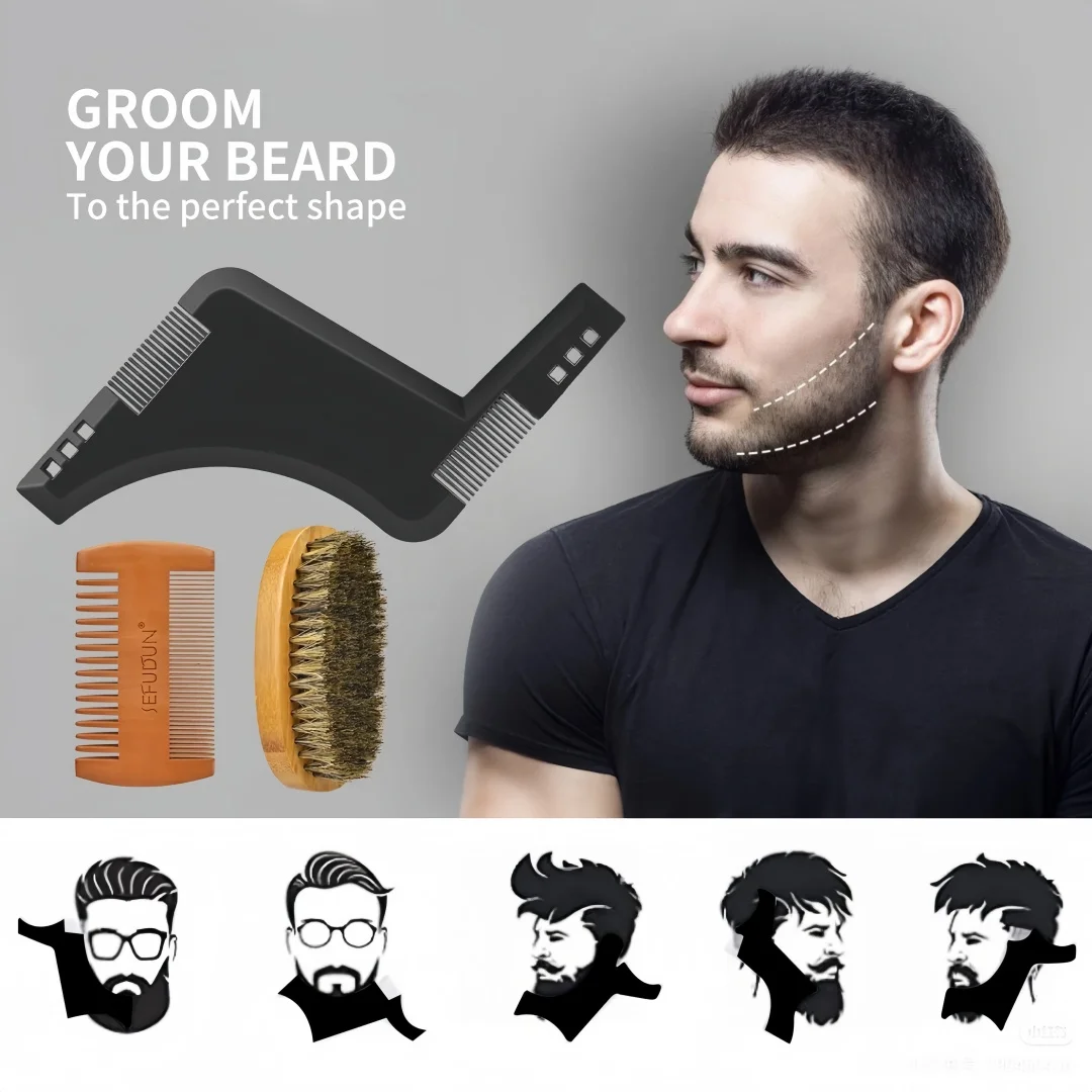 200-مشط لحية للرجال، مشط تصفيف السوالف مع فرشاة، مشط قالب تشذيب اللحية بالكامل، مشط تصفيف اللحية #2