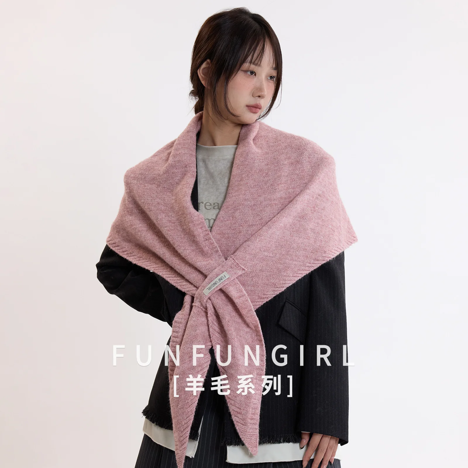 60 * 170Cm Lazy with Wool Triangle Flower Shawl Autumn and Winter Solid Color Knitted Cross Fart Curtain Warm Piercing High-end